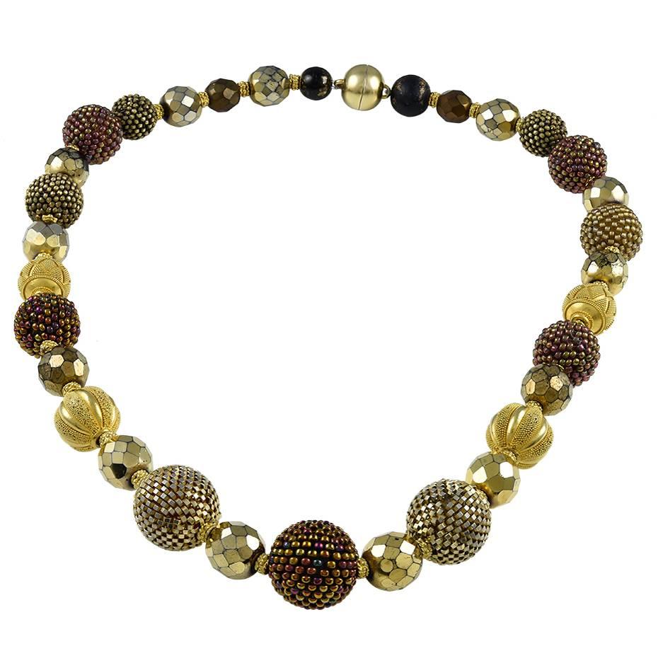Axel Russmeyer Crystal Bead Gold Necklace