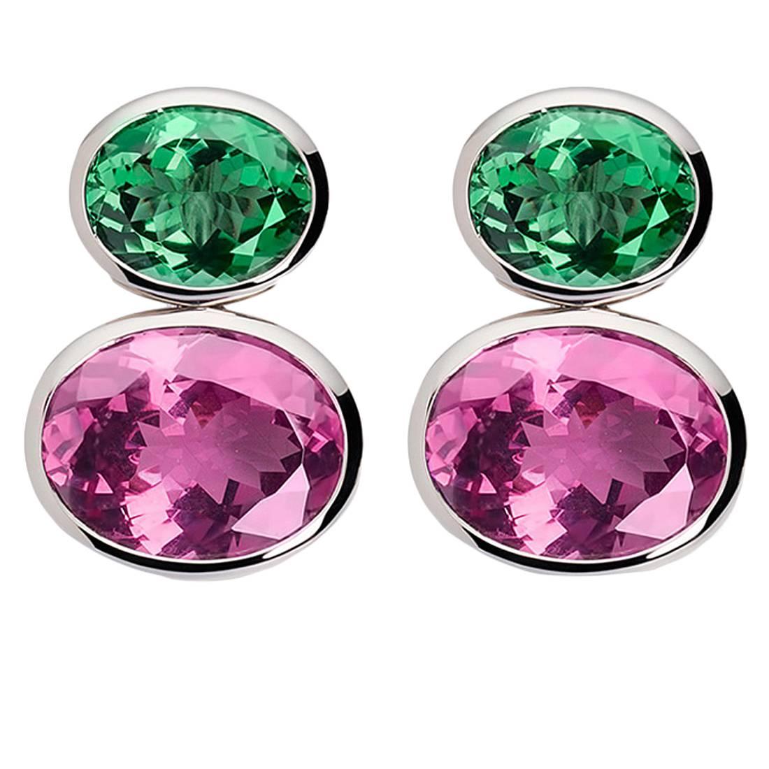 Boucles d'oreilles Colleen B. Rosenblat en or, tourmaline et rhodolite en vente