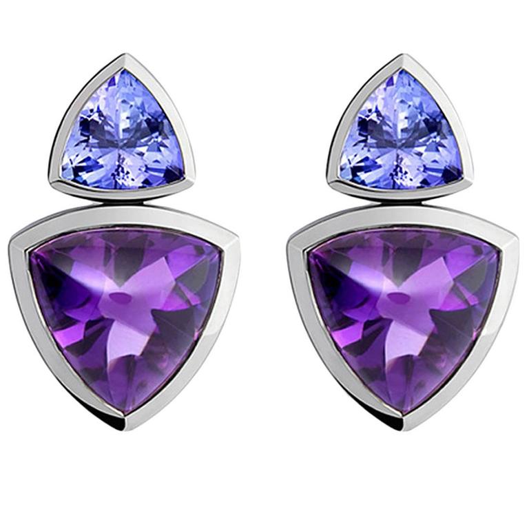 Colleen B. Rosenblat Tanzanite Amethyst Gold Earrings For Sale