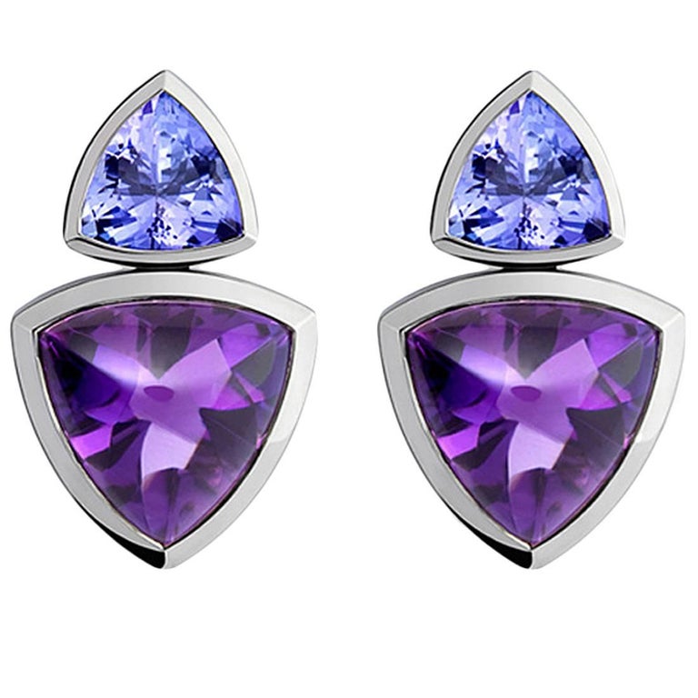 Colleen B. Rosenblat Tanzanite Amethyst Gold Earrings For Sale at 1stDibs