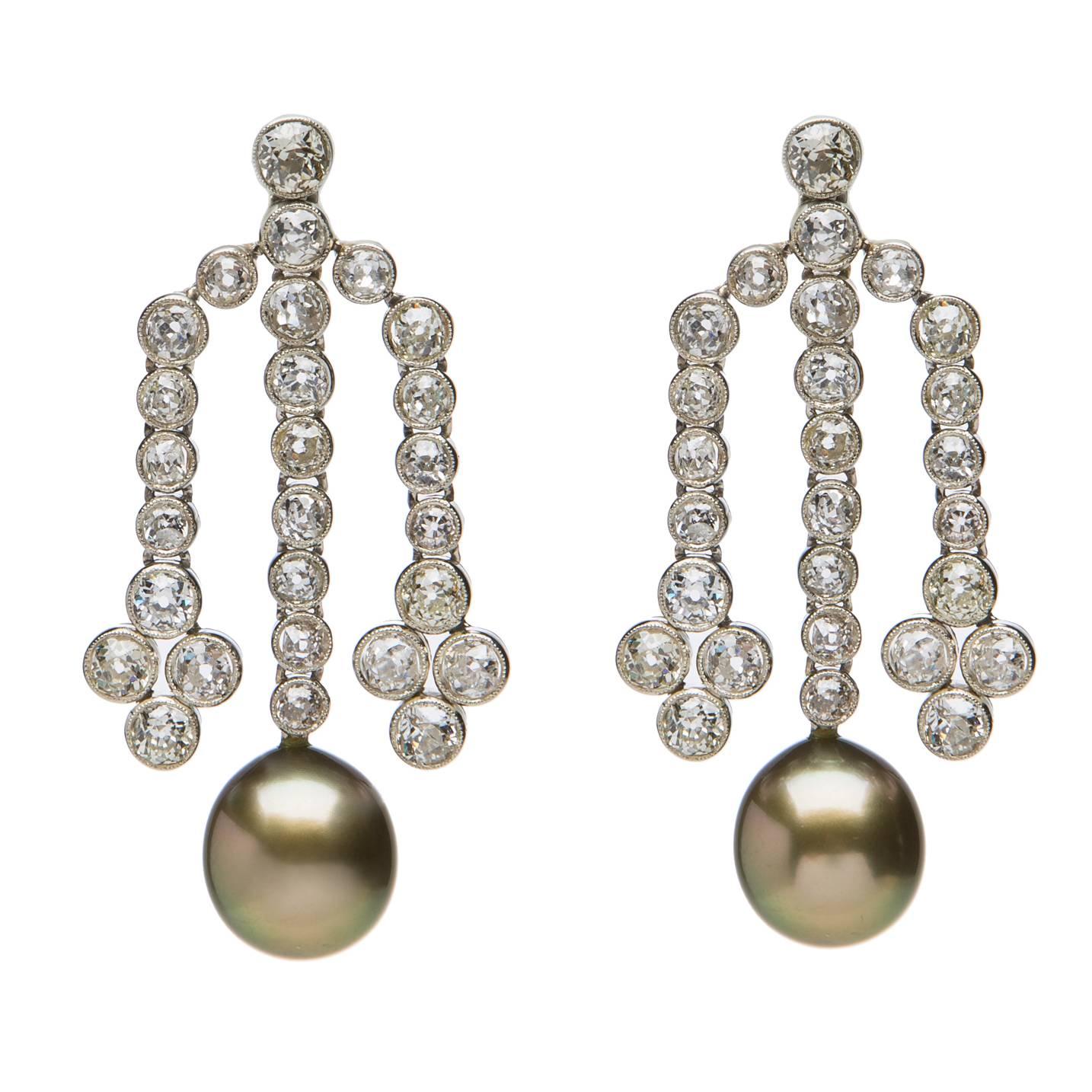 Tahitian Pearl Diamond Gold Chandelier Earrings