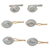 5.43 Carats Diamond Gold Platinum Shirt Studs Lapel Pin and Cuff Link Set