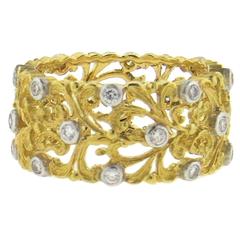 Buccellati Diamond Gold Wide Wedding Band Ring 12