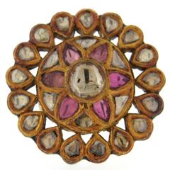 Maharajah Handcrafted Large Enamel Gemstone Rosecut Diamond Gold Ring