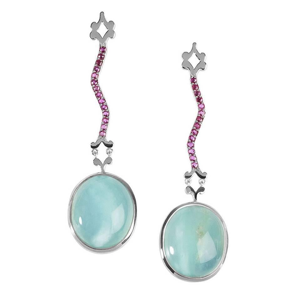 Milena Kovanovic Opal Ruby Gold Drop Earrings For Sale