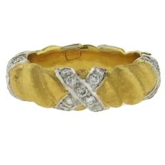 Buccellati Diamond Gold X Band Ring