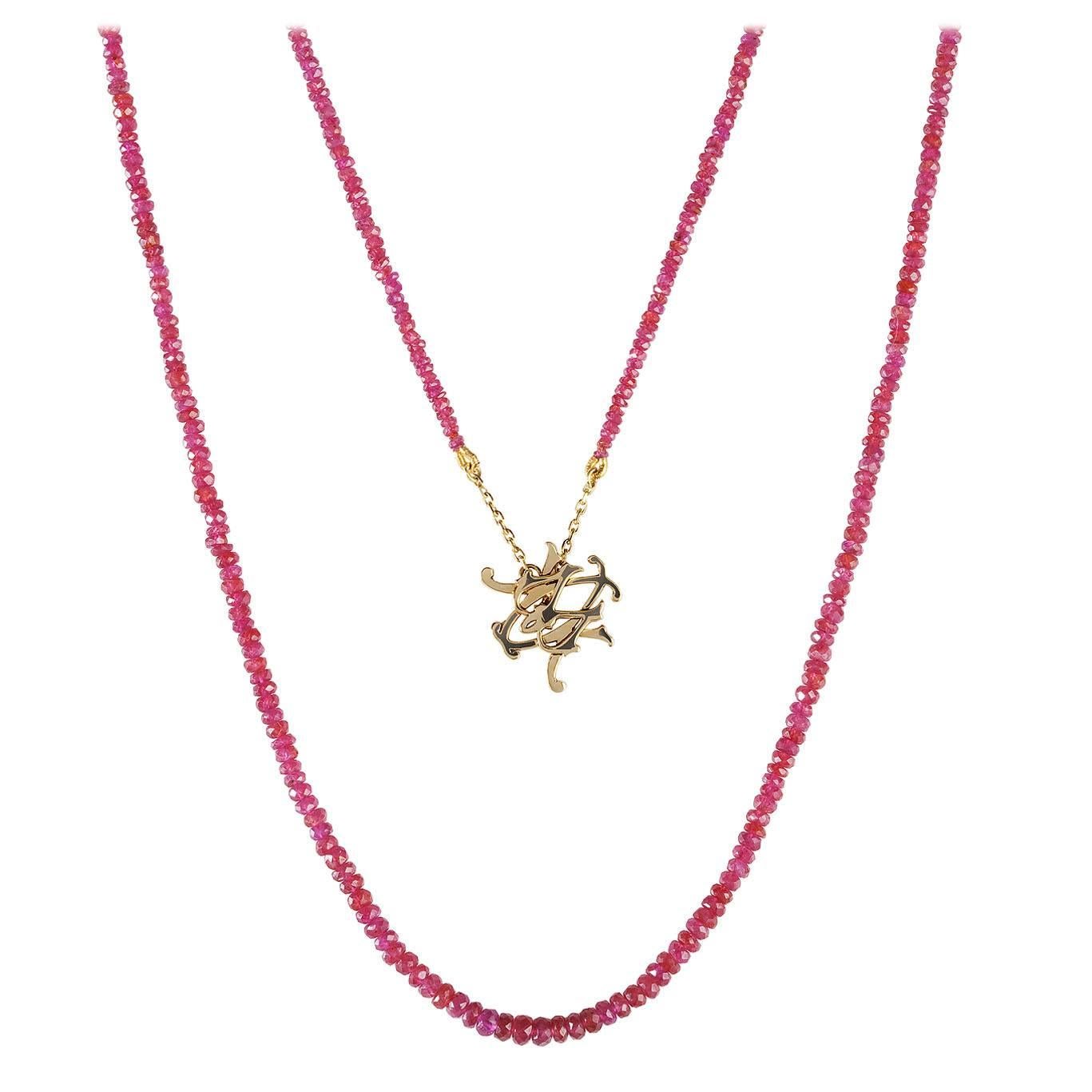 Milena Kovanovic Ruby Gold Bead Reversible Pendant Necklace For Sale