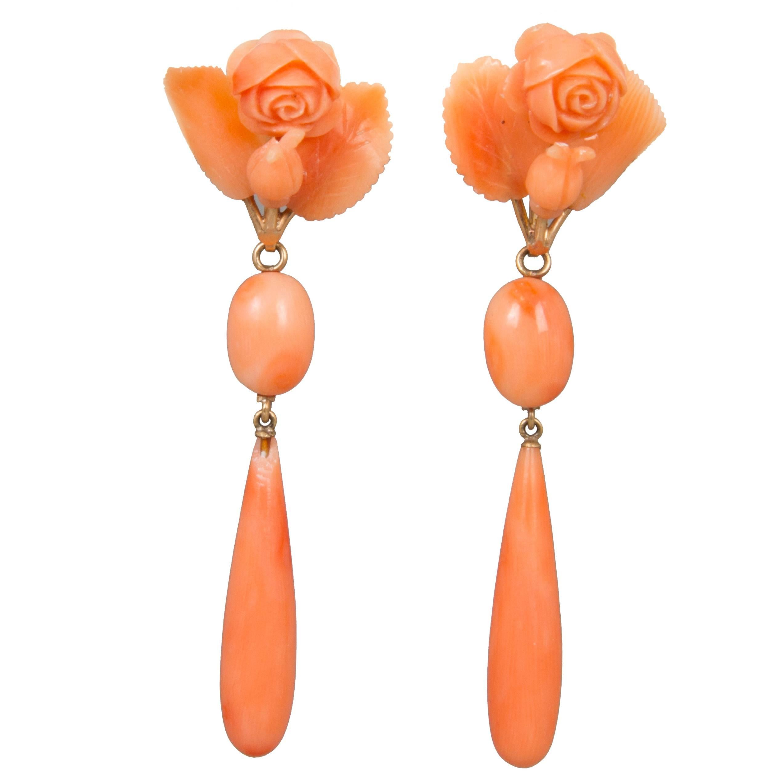 19th Century Carved Coral Earrings For Sale