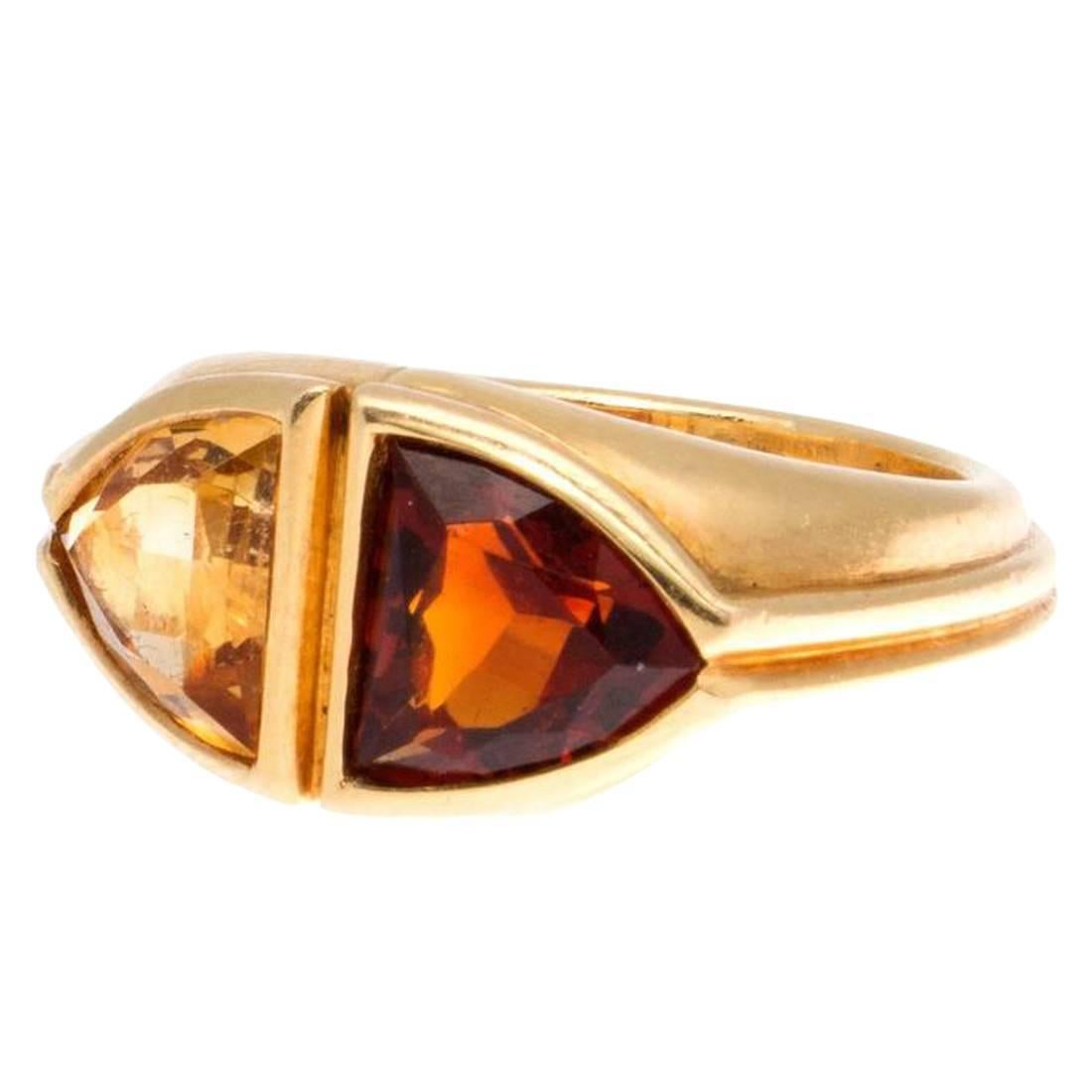 Bulgari Citrine Topaz Gold Two Stone Ring