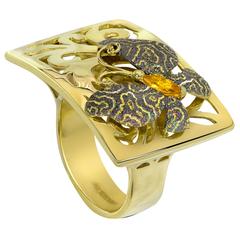 Alex Soldier Citrine Gold Butterfly Textured Ring One Of A Kind Handmade in NYC 2