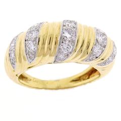 Cartier Grooved Diamond Gold Dome Ring 