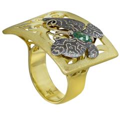 Alex Soldier Tourmaline Yellow Gold Butterfly Textured Ring One Of A Kind