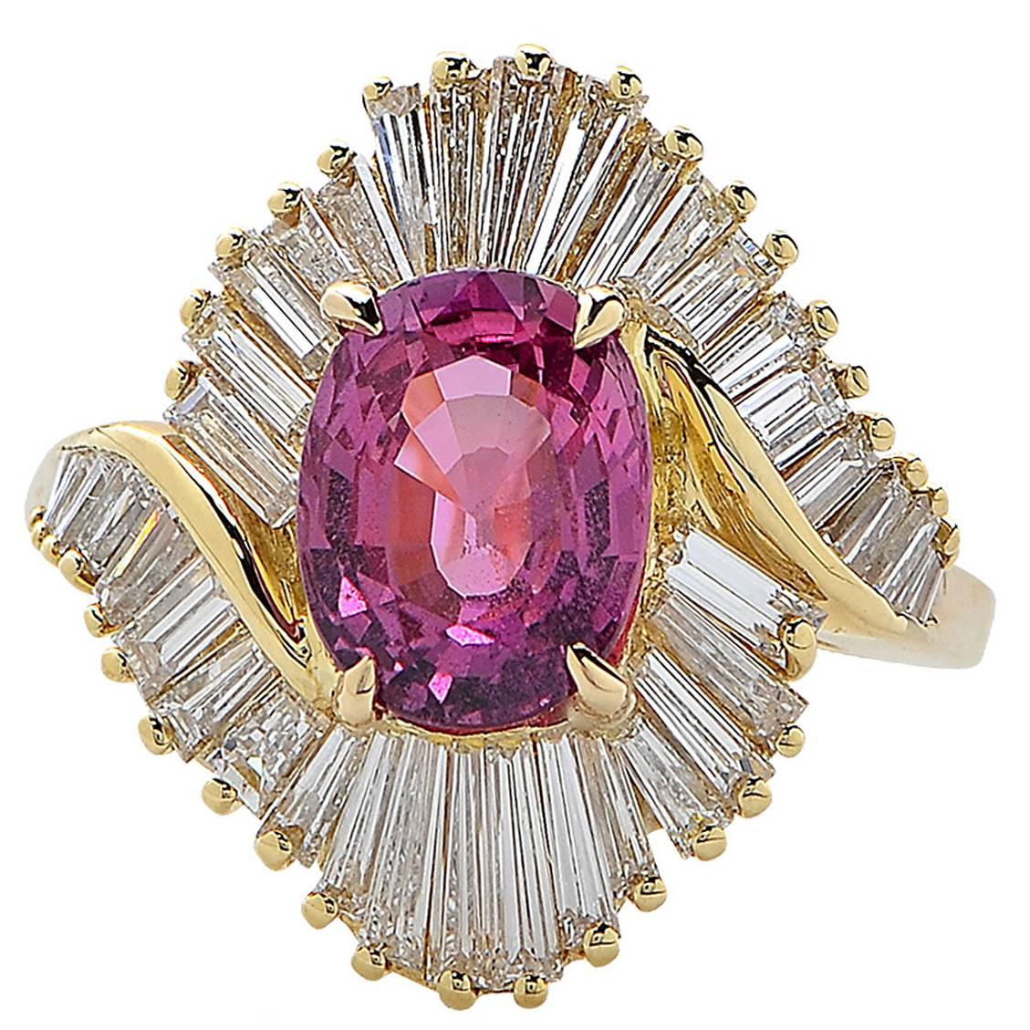 2.62 Carat Pink Sapphire Diamond Gold Ring