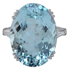 24 Carat Oval Aquamarine Diamond Platinum Ring