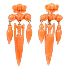 Antique 19th Century Carved Coral Earrings