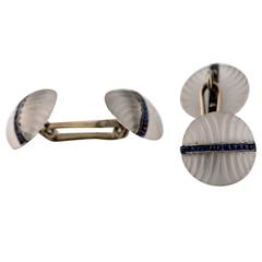 Gemelli francesi in oro bianco Christal Mat Zaffiri Blu