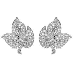 7.00 Carats Diamond 18K Gold Leaf Clip/Post Earrings 4