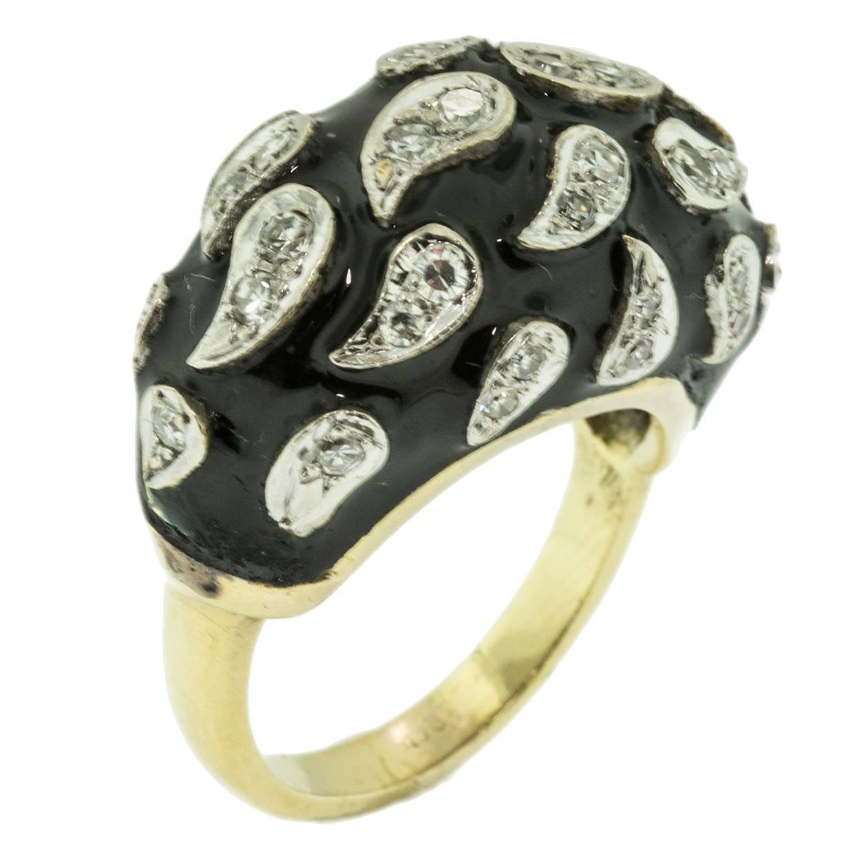 Enamel Diamond Gold Dome Ring For Sale