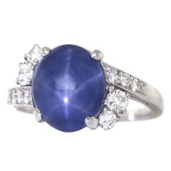 Raymond C. Yard Art Deco Star Sapphire Diamond & Platinum Ring