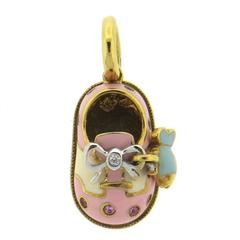 Aaron Basha Enamel Pink Sapphire Diamond Gold Fish Charm Shoe Pendant 