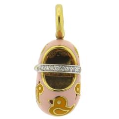 Aaron Basha Enamel Diamond Gold Duck Shoe Charm Pendant 