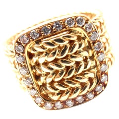 Hermes Diamond Gold Wide Buckle Band Ring