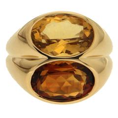 Double Oval Faceted Madeira Citrines Gold Ring 4