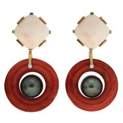White Cushion Coral Red Coral Doughnut Tahitian Pearl Earrings 10