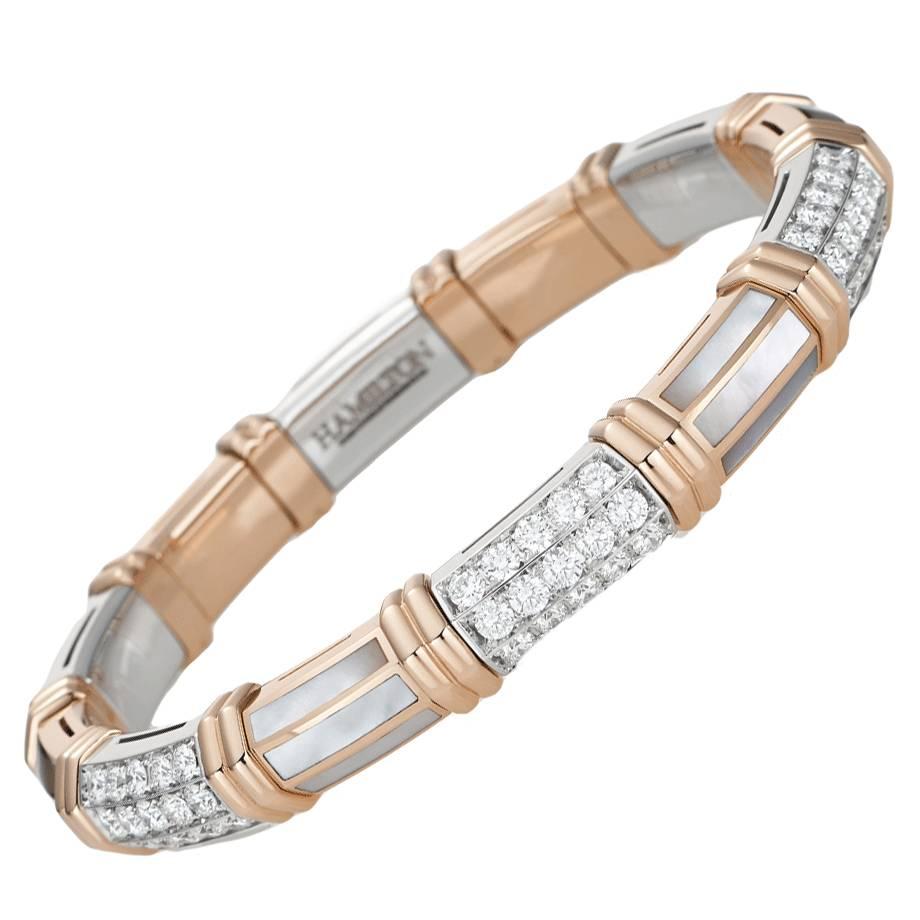 Sculptural White Mother-of-Pearl Diamond Gold Bracelet