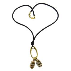 Aaron Basha Diamond Gold Silk Cord Pendant Charm Necklace 