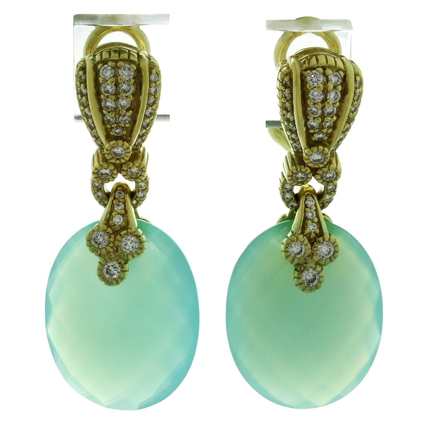 Judith Ripka Chalcedony Diamond Gold Pendant Earrings
