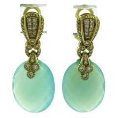 Judith Ripka Chalcedony Diamond Gold Pendant Earrings