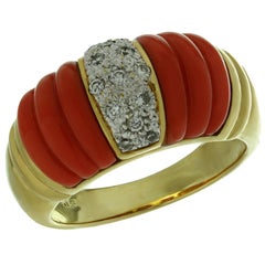 Jacques Timey Red Fluted Coral Diamond Gold Ring