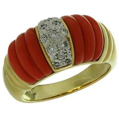 Jacques Timey Red Fluted Coral Diamond Gold Ring 6