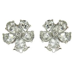 White Topaz Diamond Gold Cluster Earrings 12