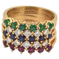 Ruby Sapphire Diamond Gold Stackable Rings