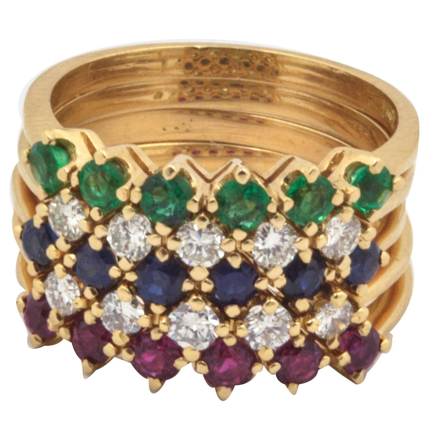 Ruby Sapphire Diamond Gold Stackable Rings at 1stdibs