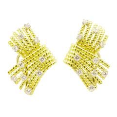 Tiffany & Co. Schlumberger Diamond Twisted Gold Platinum Rope Earrings