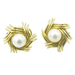 Tiffany & Co. Schlumberger Pearl Gold Earrings