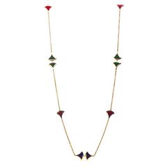 Bulgari Diva Carnelian Lapis Malachite Gold Sautoir Necklace