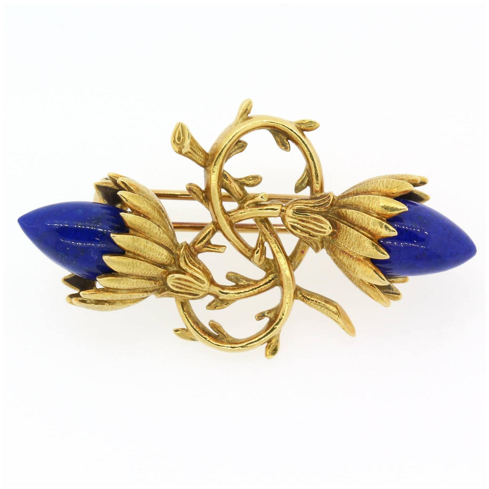 1970s Tiffany & Co. Schlumberger Lapis Lazuli Gold Brooch