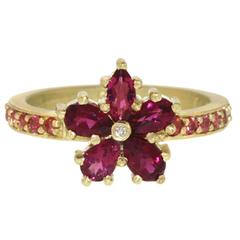Ruby Sapphire Diamond Gold Flower Ring