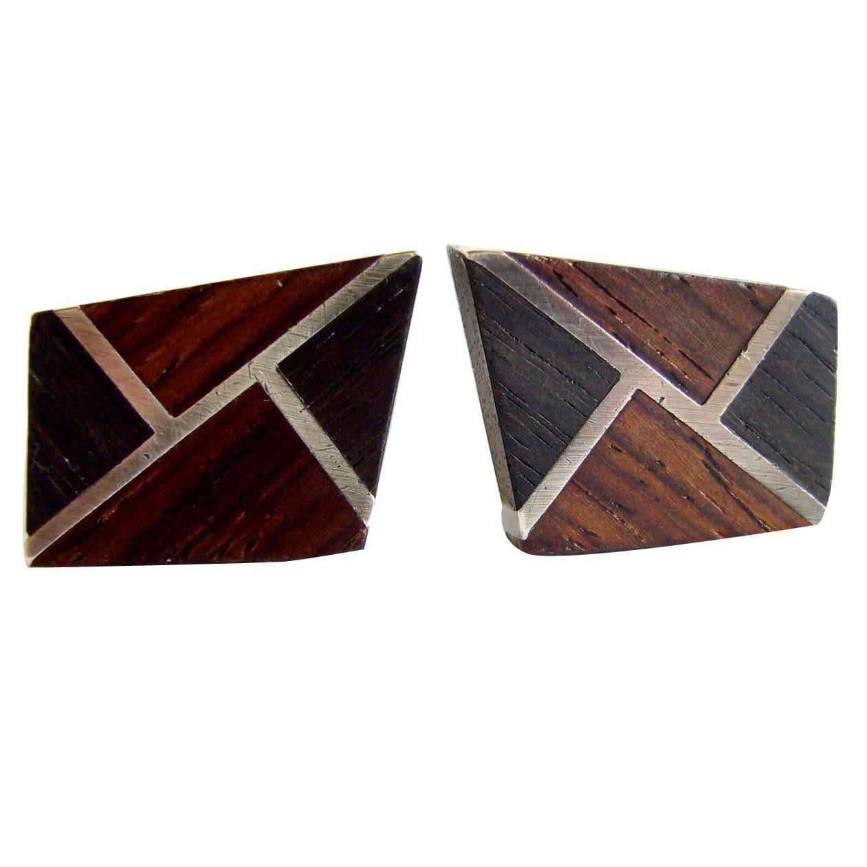 Esther Lewittes Sterling Silver Exotic Wood Cufflinks