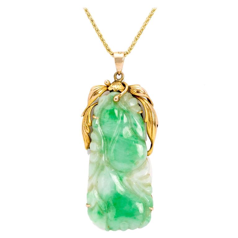 Carved Jade Gold Pendant at 1stDibs