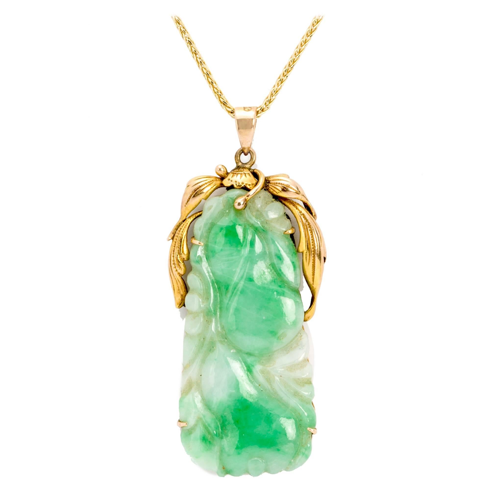 Carved Jade Gold Pendant  