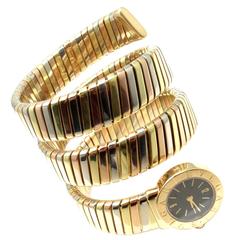 Bulgari Lady's Tricolor Gold Tubogas Serpent Bracelet Wristwatch