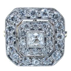 Exquisite French Cut Edwardian Diamond Gold Platinum Ring