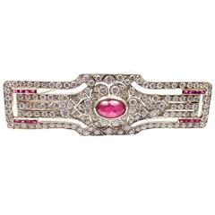 Garrard London Diamond Ruby Platinum Pin Brooch