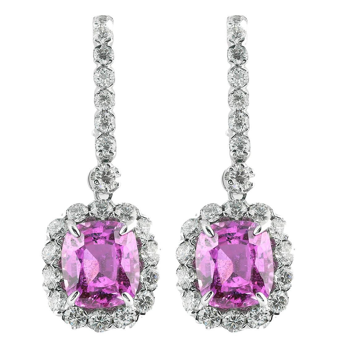 5.09 Carat Pink Sapphire Gold Drop Earrings For Sale