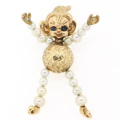 1960s Ruser Pearl Gold Harlequin Brooch